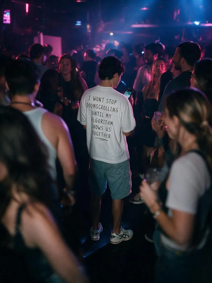 CEO Life8tyle Doomscroll 'Away' Tee, worn out at night